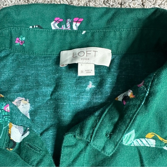 LOFT flannel kitten Cat Christmas pajamas Medium Green short sleeve pants button - Picture 10 of 16